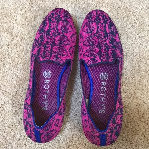 ROTHY'S Size 8.5 fuchsia with navy retired snake print loafers - Picture 4 of 9